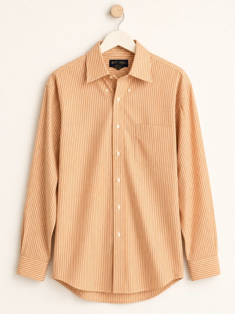 Brooks Brothers Long Sleeve Dress Shirt Striped Peach & White Shirt Size Medium